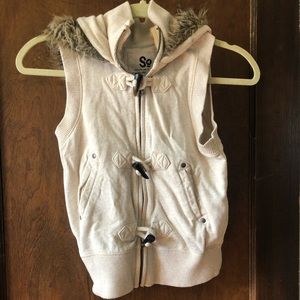 Beige vest with fur hood size XS